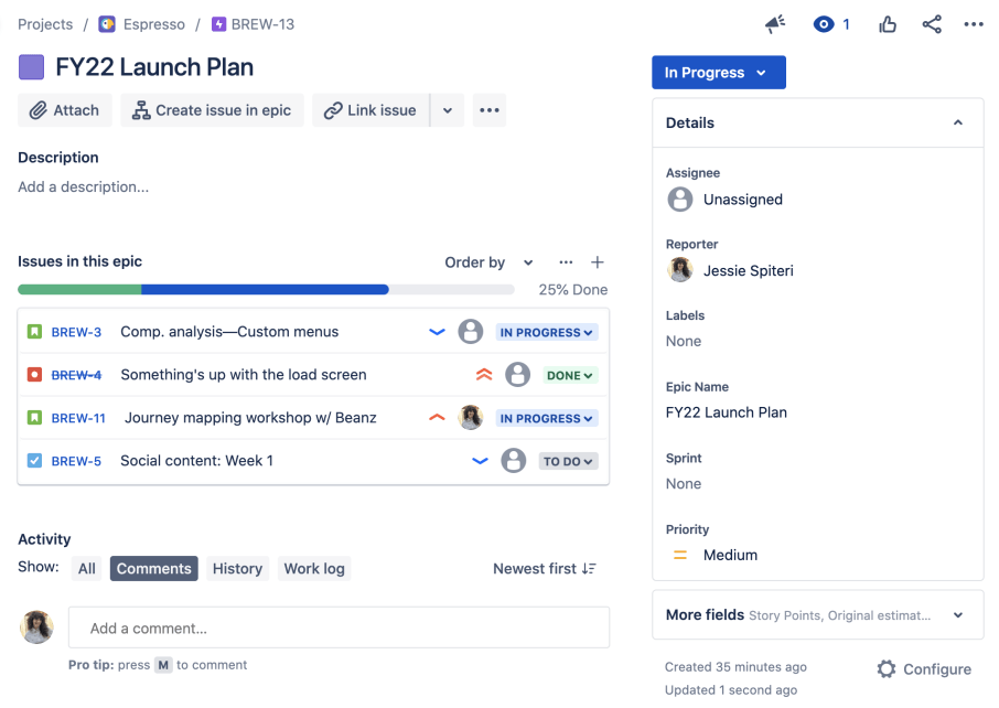 JIRA epic example