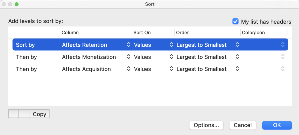 Setting custom sorting filter