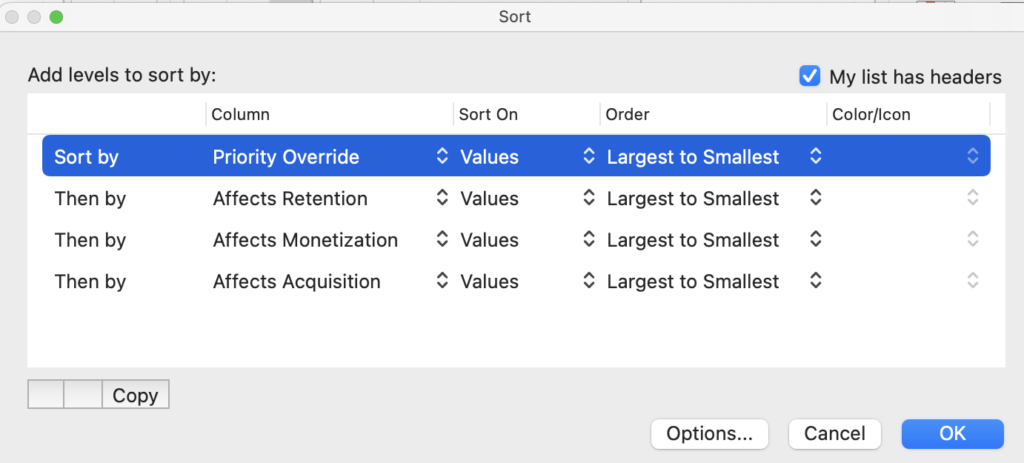 Adding priority override column